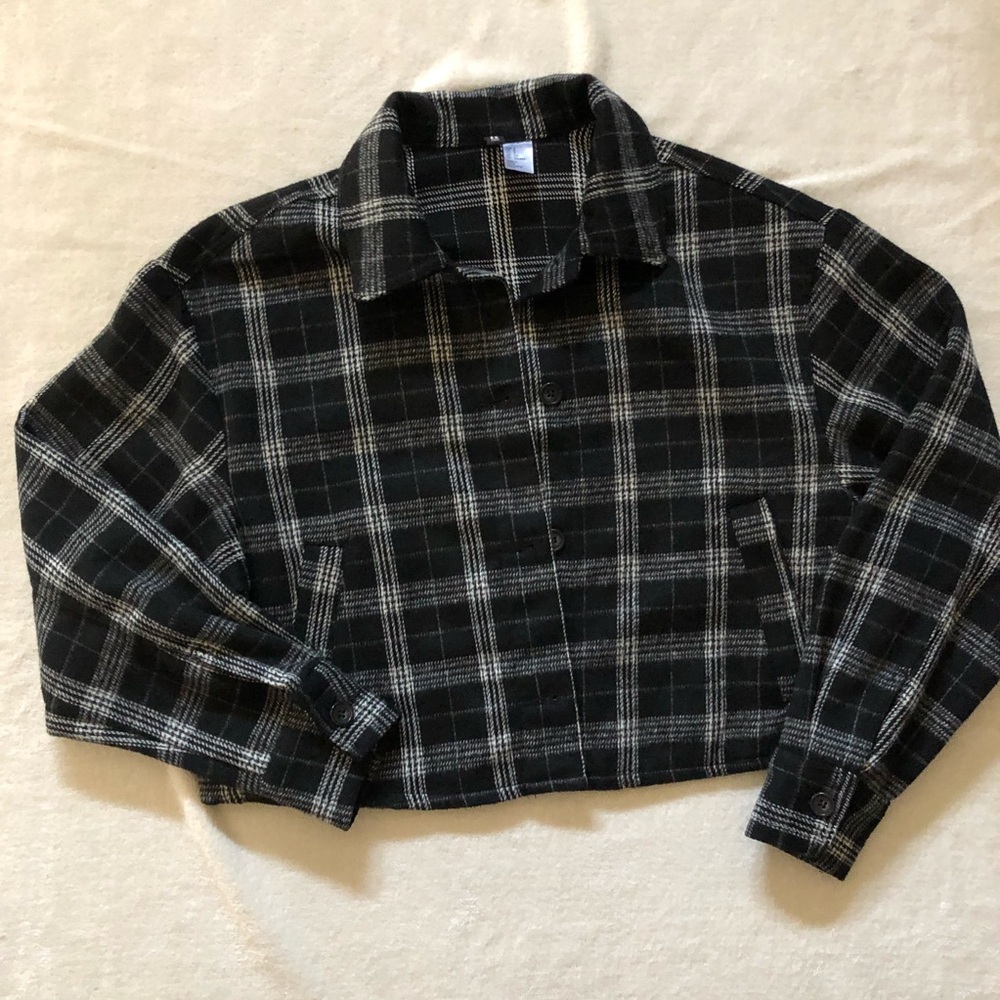 Black & white plaid checkered cropped jacket blazer